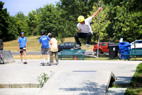 skater doing trick off hip