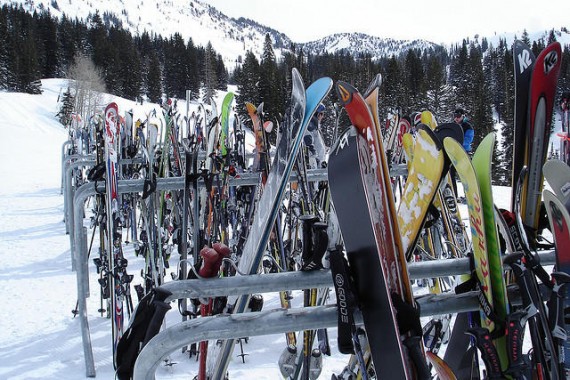 Alta Ski Area. No Snowboards. Only Skis. Ski Only. Skis Only. Snowboarding Ban