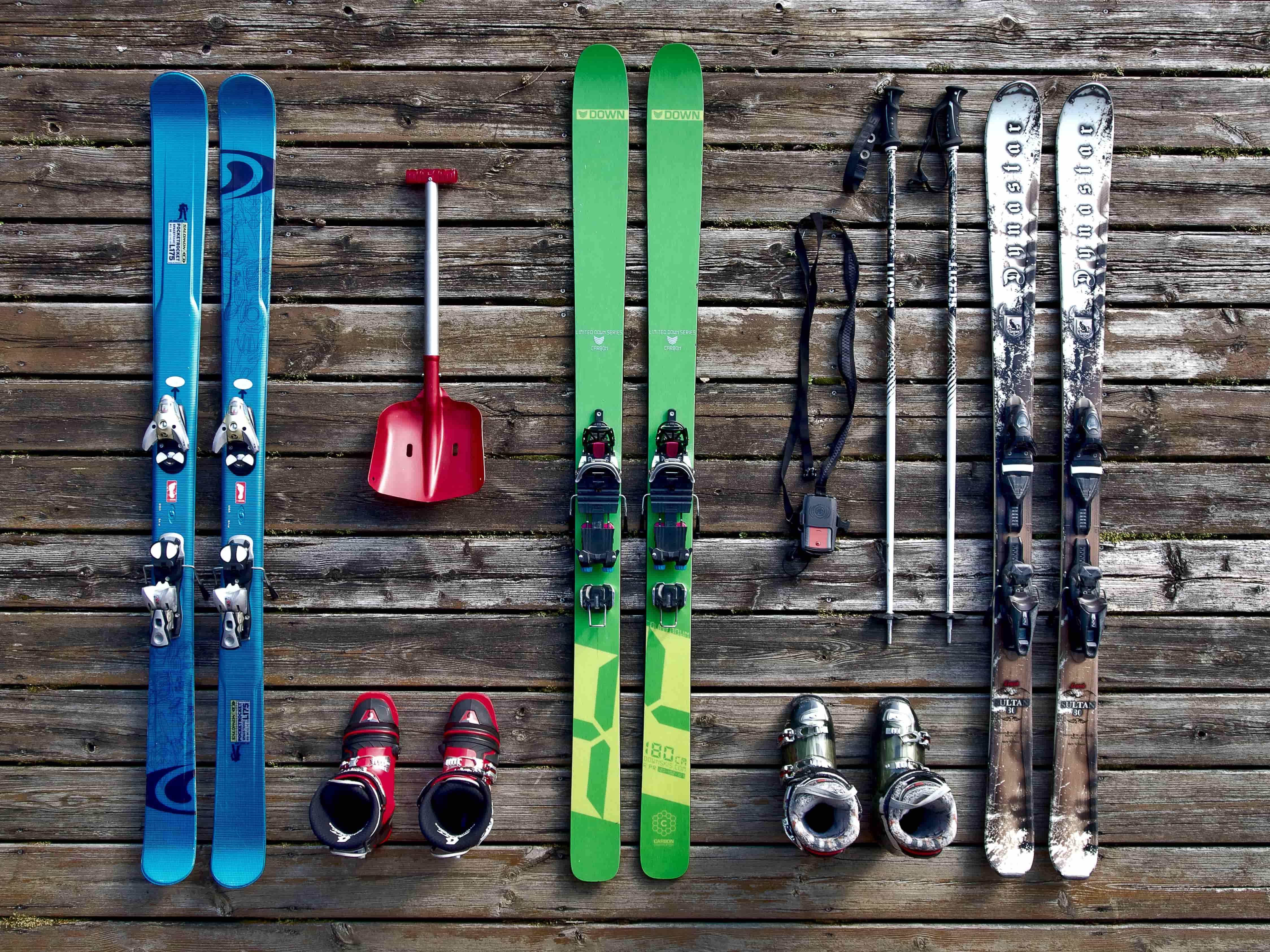 Skis, poles & ski boots.